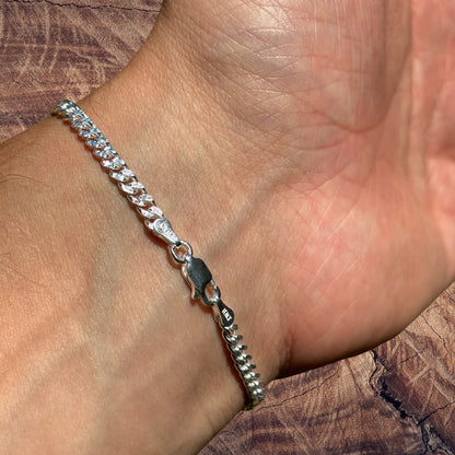 925 Sterling Silver 3mm Diamond Cut Miami Cuban Bracelet