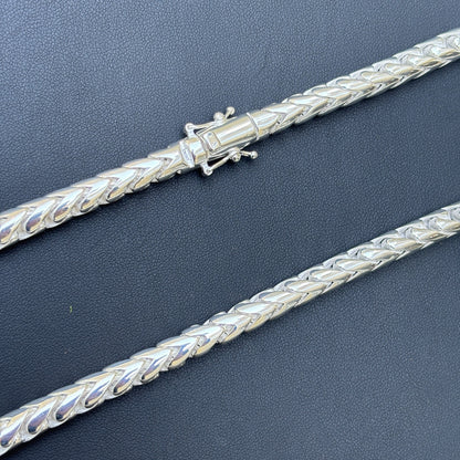 925 Sterling Silver 7mm Rounded Franco Chain W. Box Clasp Necklace