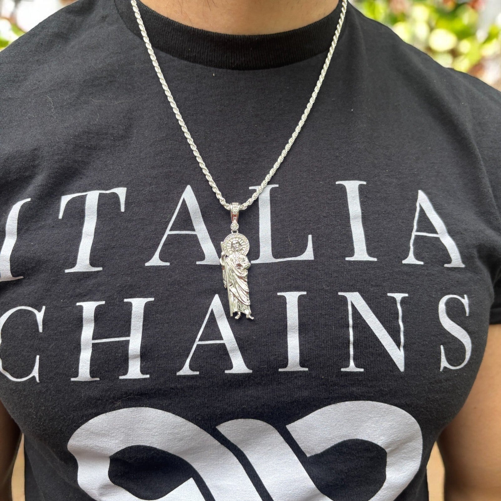 925 Sterling Silver St Jude Tadeo Pendant With Moissanite