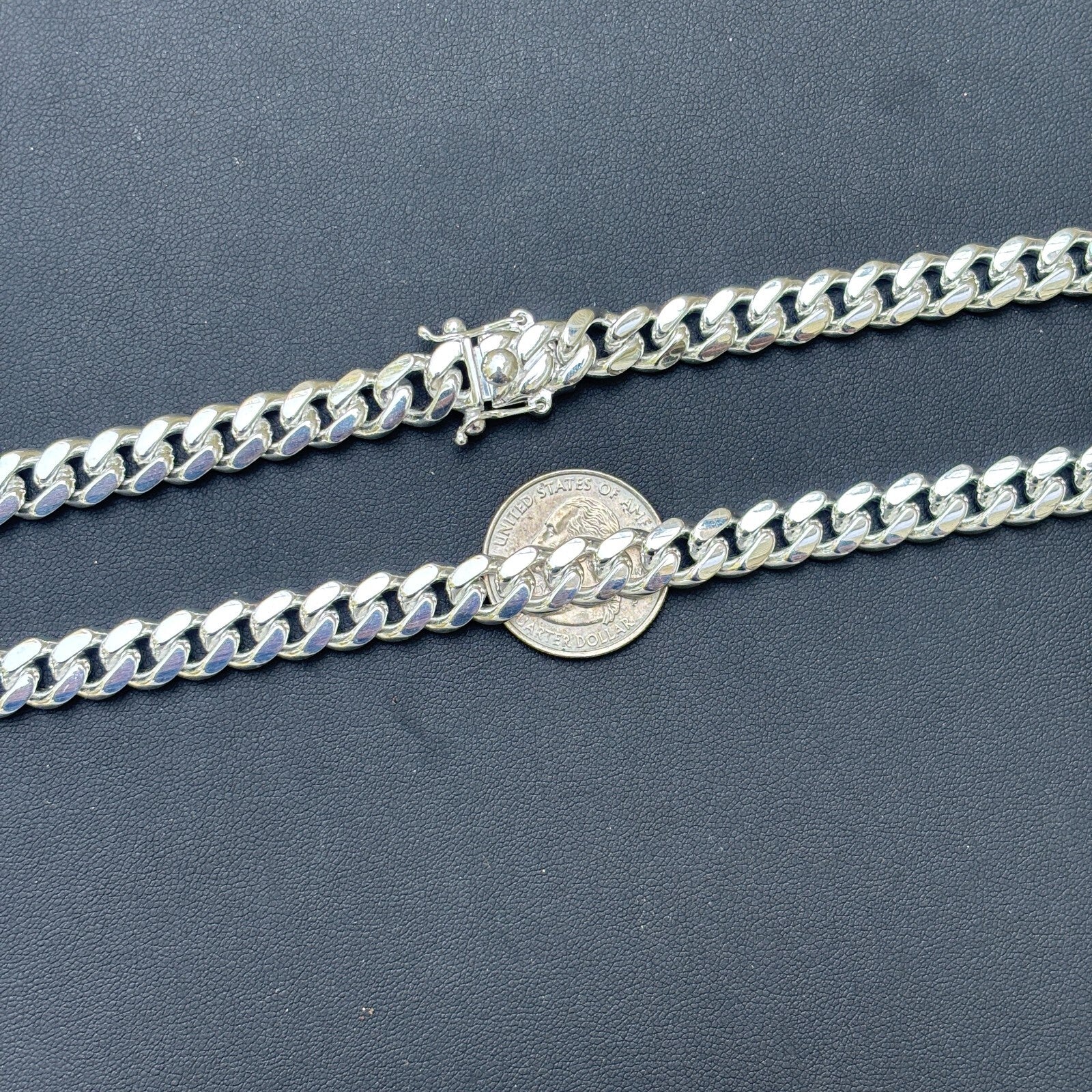 925 Sterling Silver 8mm Miami Cuban W. Box Clasp Chain Necklace