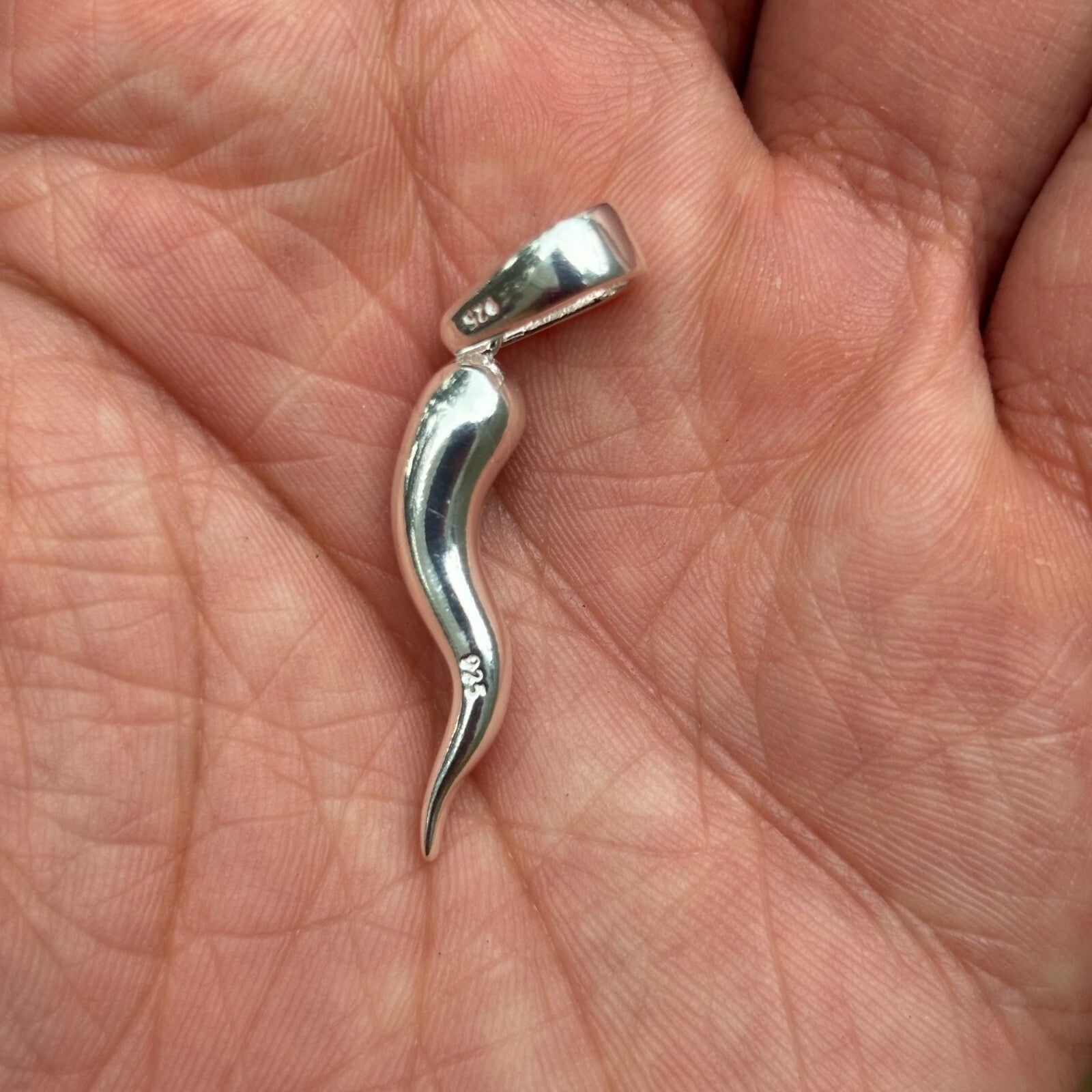 925 Sterling Silver Italian Horn Pendant