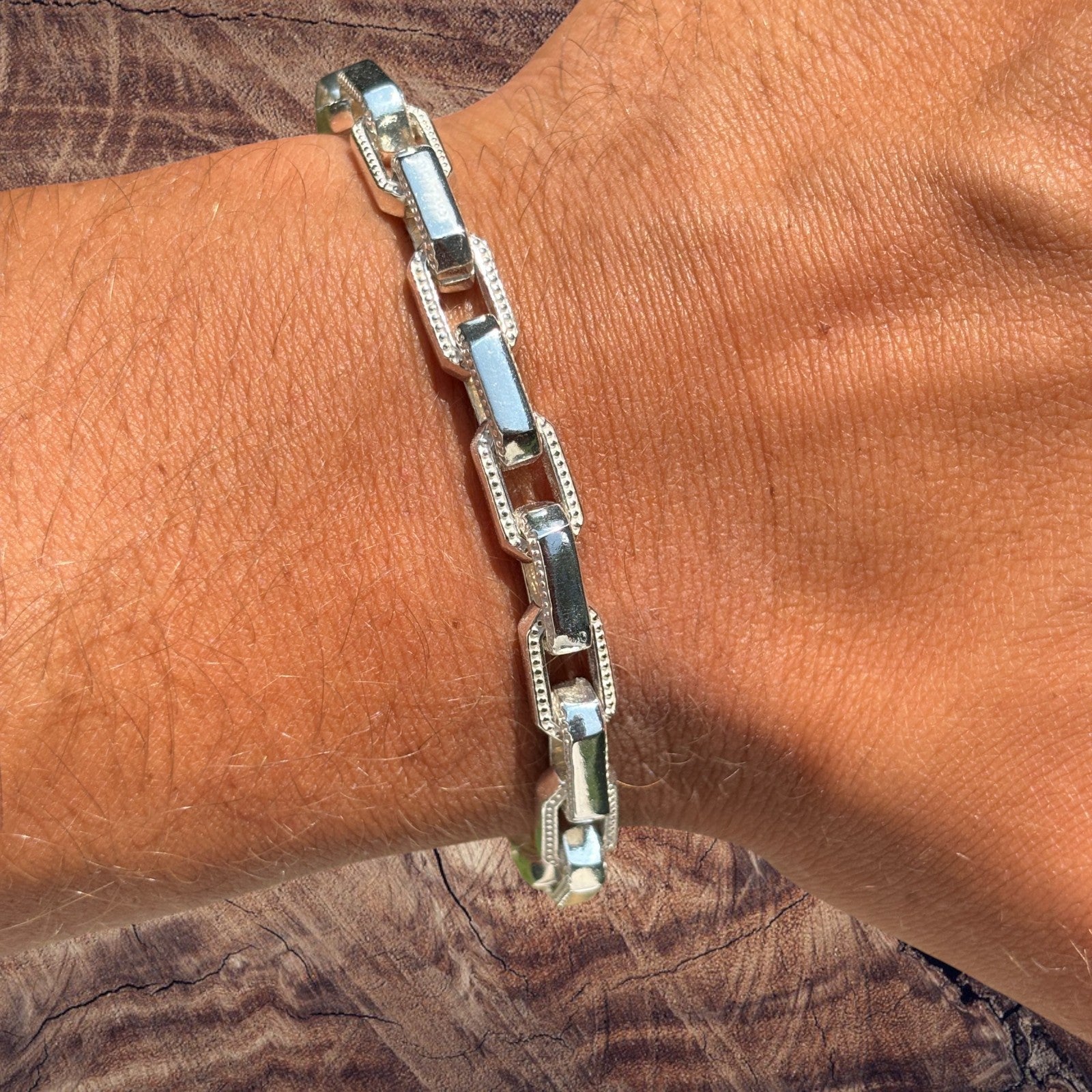 925 Sterling Silver 7mm Fancy Hermes Rolo Link Bracelet