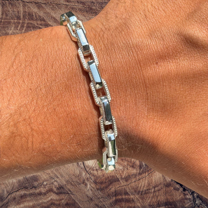 925 Sterling Silver 7mm Fancy Hermes Rolo Link Bracelet