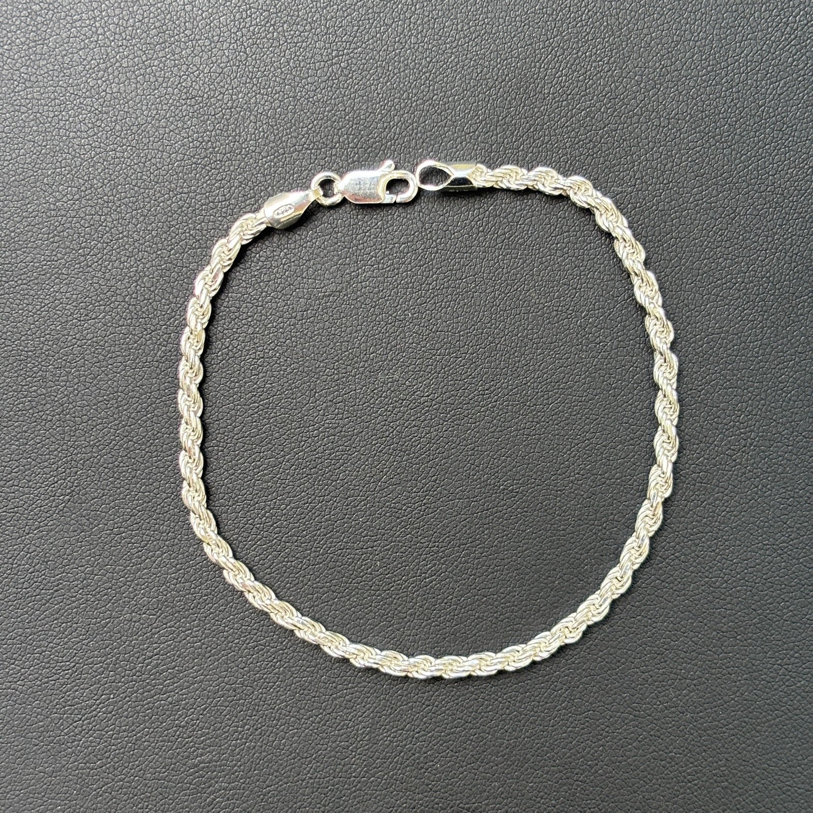 925 Sterling Silver 3mm Diamond Cut Rope Bracelet