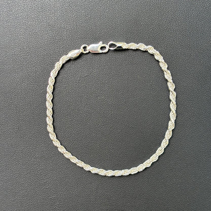 925 Sterling Silver 3mm Diamond Cut Rope Bracelet