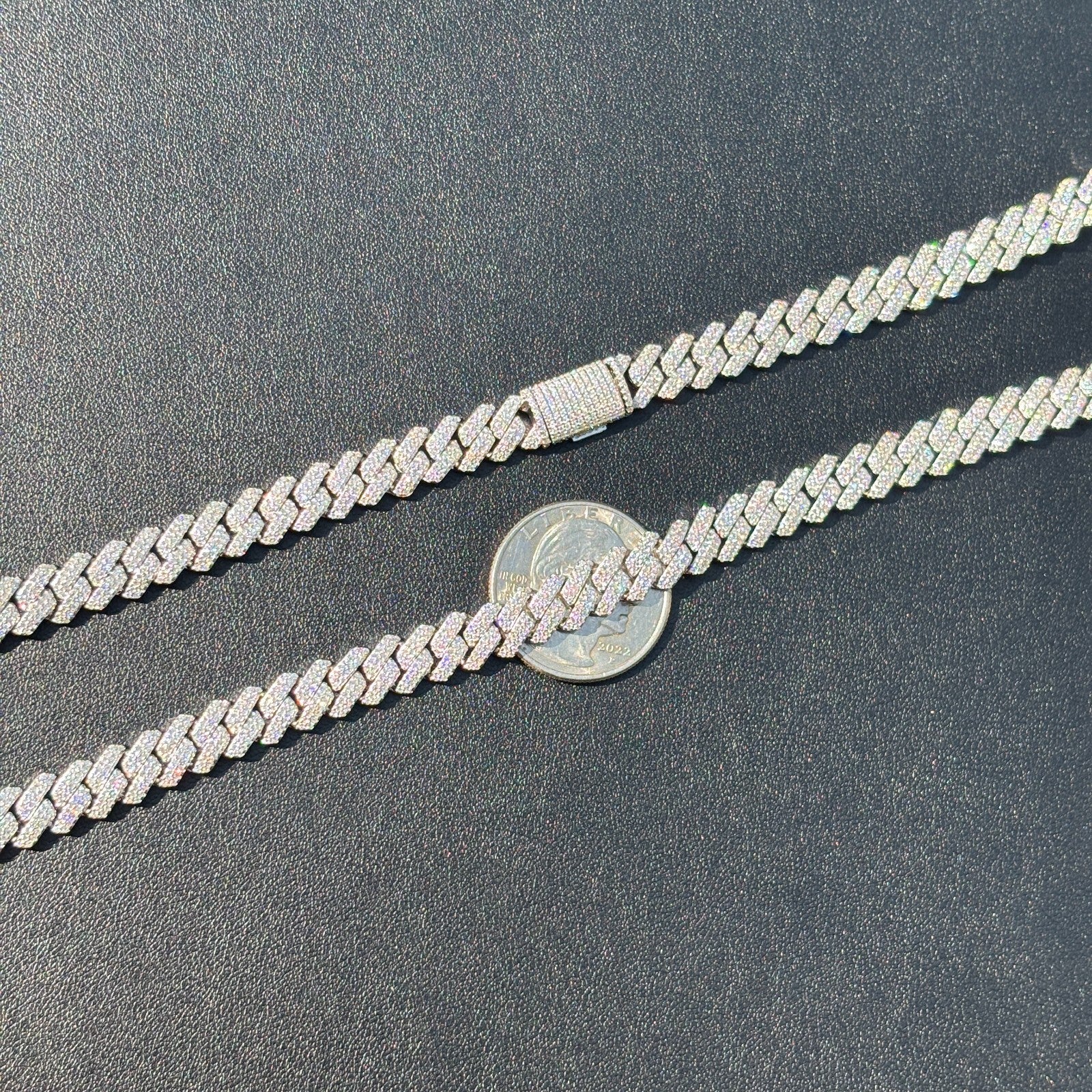 925 Sterling Silver 8mm Moissanite Miami Cuban Prong Chain Necklace