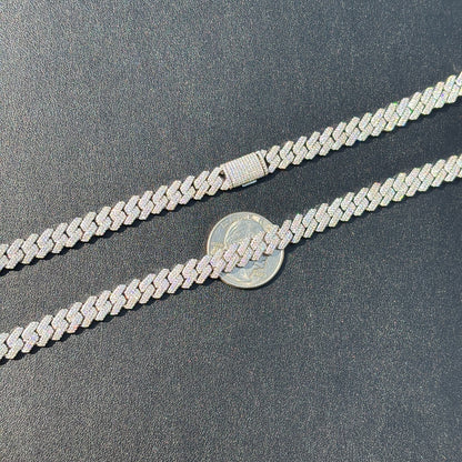 925 Sterling Silver 8mm Moissanite Miami Cuban Prong Chain Necklace