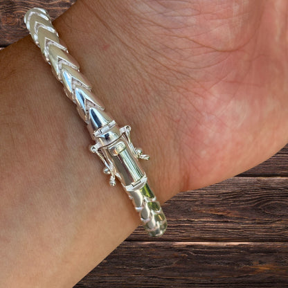 925 Sterling Silver 7mm Rounded Franco Bracelet W. Box Clasp