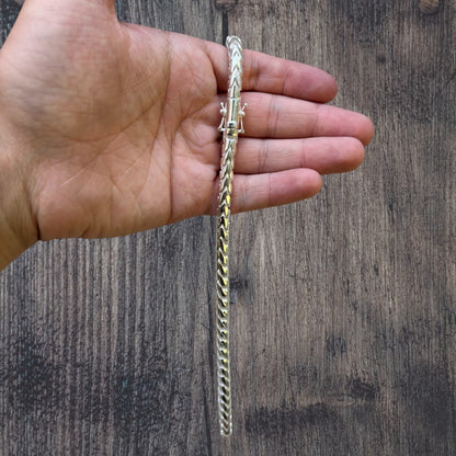 925 Sterling Silver 7mm Rounded Franco Chain W. Box Clasp Necklace