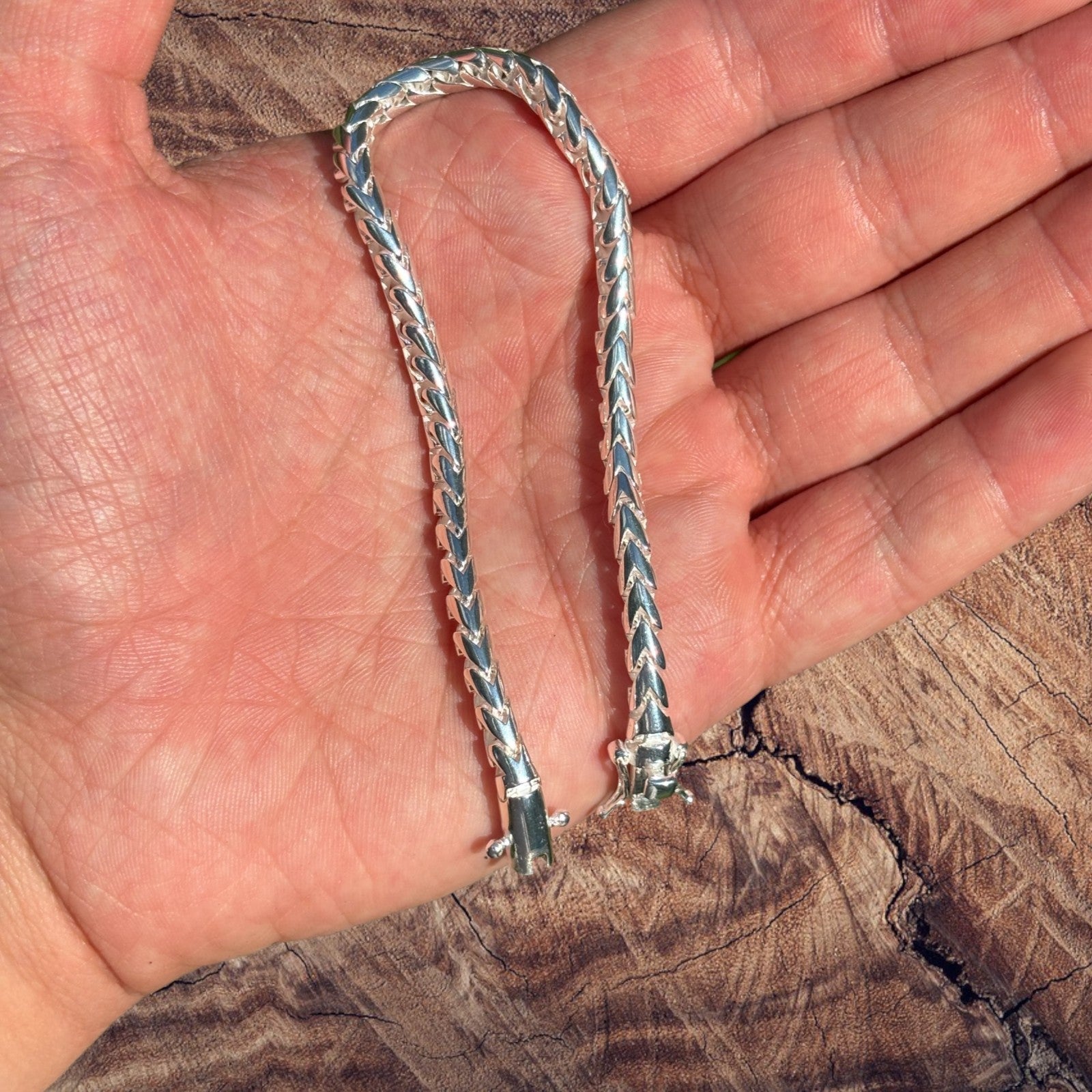 925 Sterling Silver 5mm Rounded Franco Bracelet W. Box Clasp