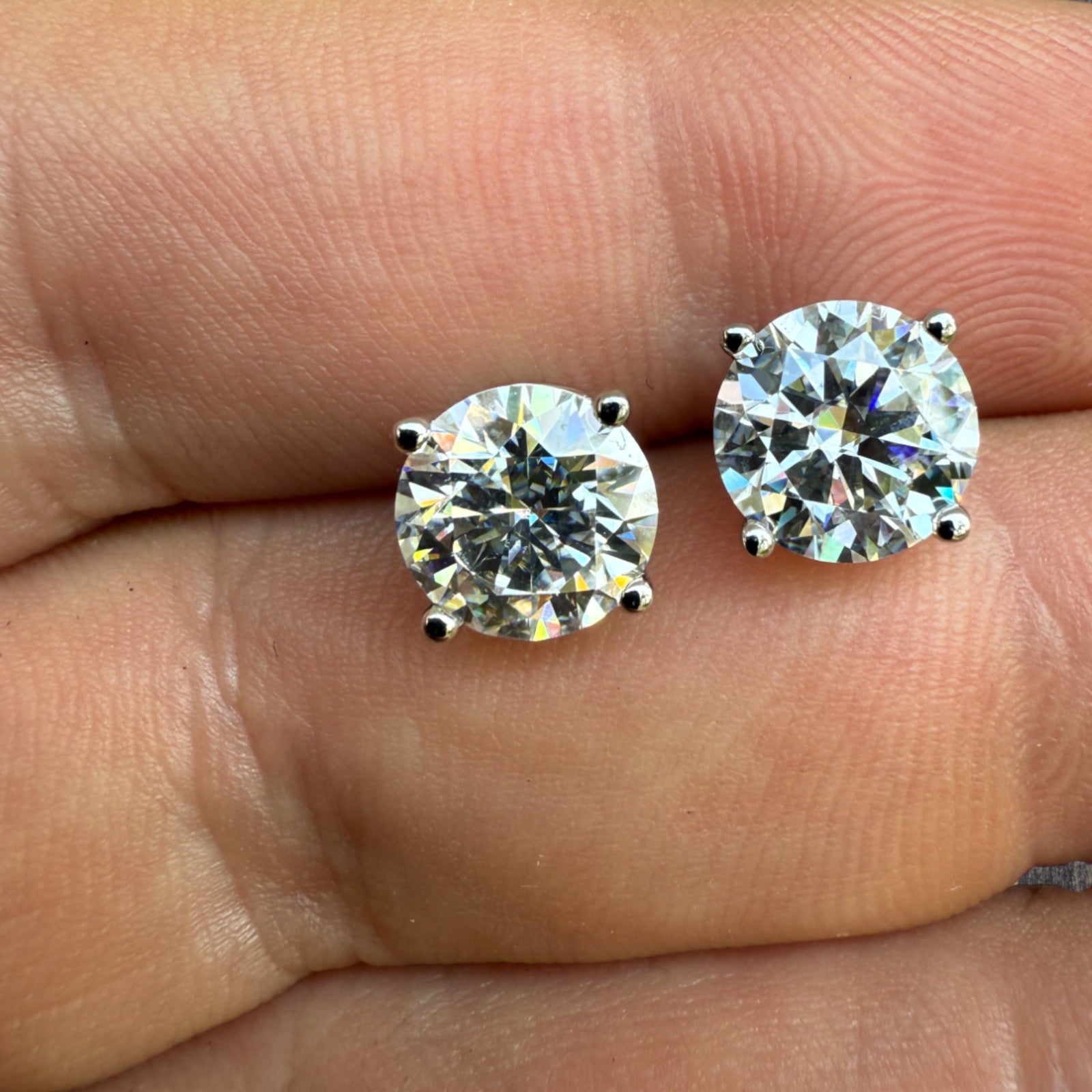 925 Sterling Silver 8mm Moissanite Earrings 4ct TW Studs