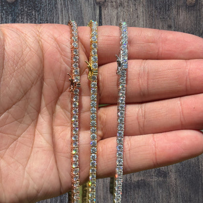 925 Sterling Silver 3mm Tennis Chain Necklace - CZ Or Moissanite