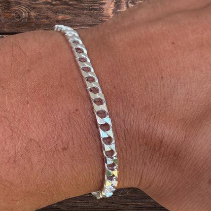 925 Sterling Silver 4mm Square Curb Bracelet