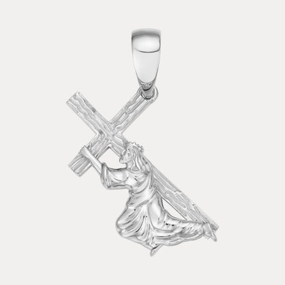 925 Sterling Silver Jesus Carrying Cross Pendant - Medium