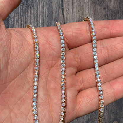 925 Sterling Silver 3mm Tennis Chain Necklace - CZ Or Moissanite