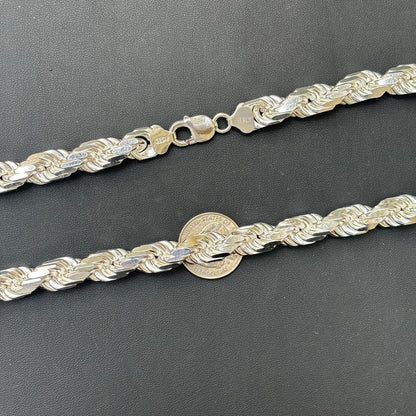 925 Sterling Silver 11mm Diamond Cut Rope Chain Necklace