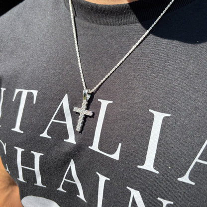 925 Sterling Silver Small Tennis Cross Pendant With Moissanite - Medium