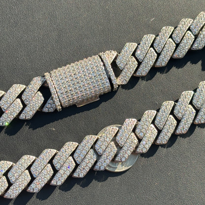 925 Sterling Silver 20mm Moissanite Miami Cuban Prong Chain Necklace