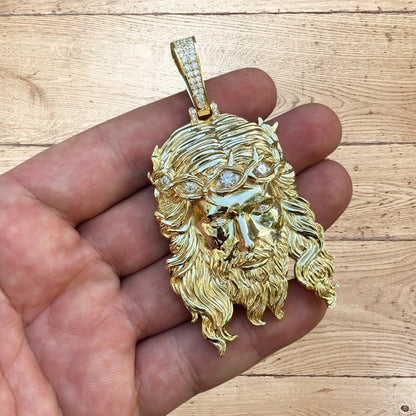 925 Sterling Silver Jesus Pendant With Moissanite - Large