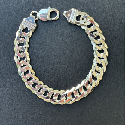 925 Sterling Silver 12mm Double Curb Bracelet