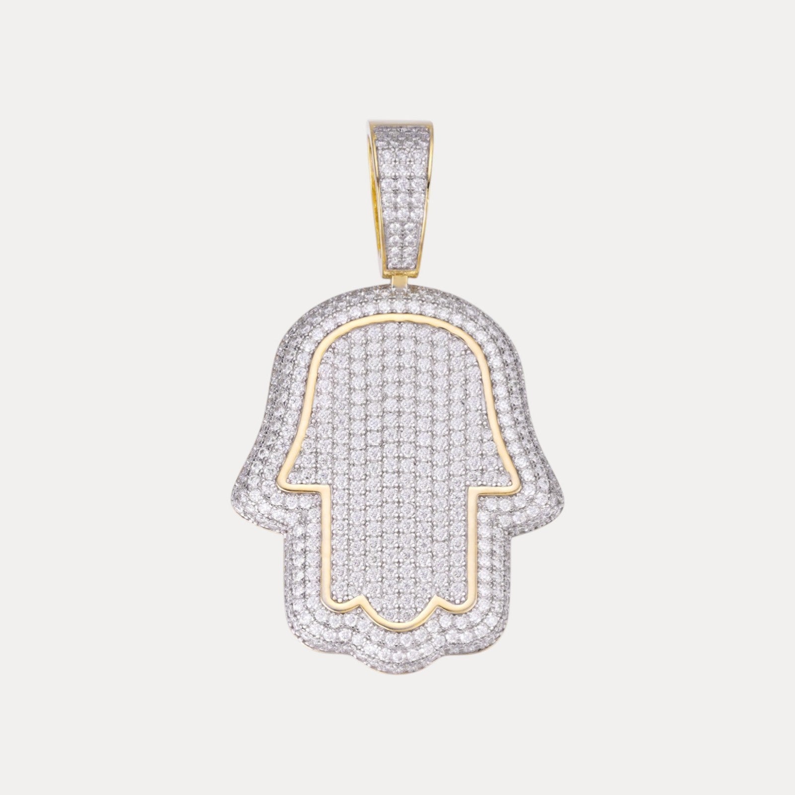 925 Sterling Silver Fully Iced Out Hamsa Pendant With Moissanite - Small