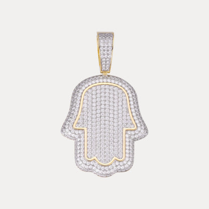 925 Sterling Silver Fully Iced Out Hamsa Pendant With Moissanite - Small