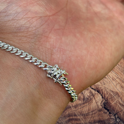 925 Sterling Silver 4mm Miami Cuban W. Box Clasp Bracelet