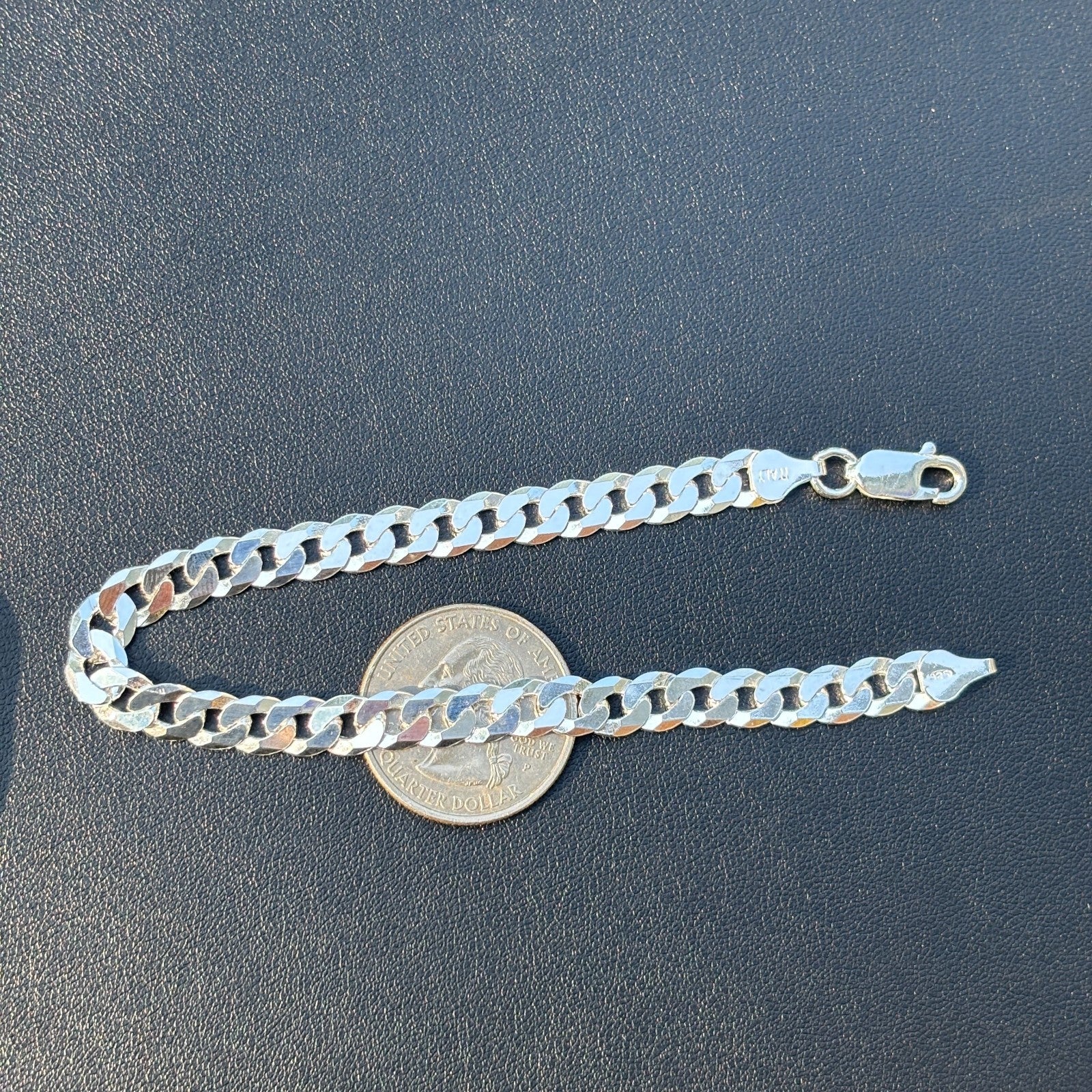 925 Sterling Silver 7mm Flat Curb Bracelet