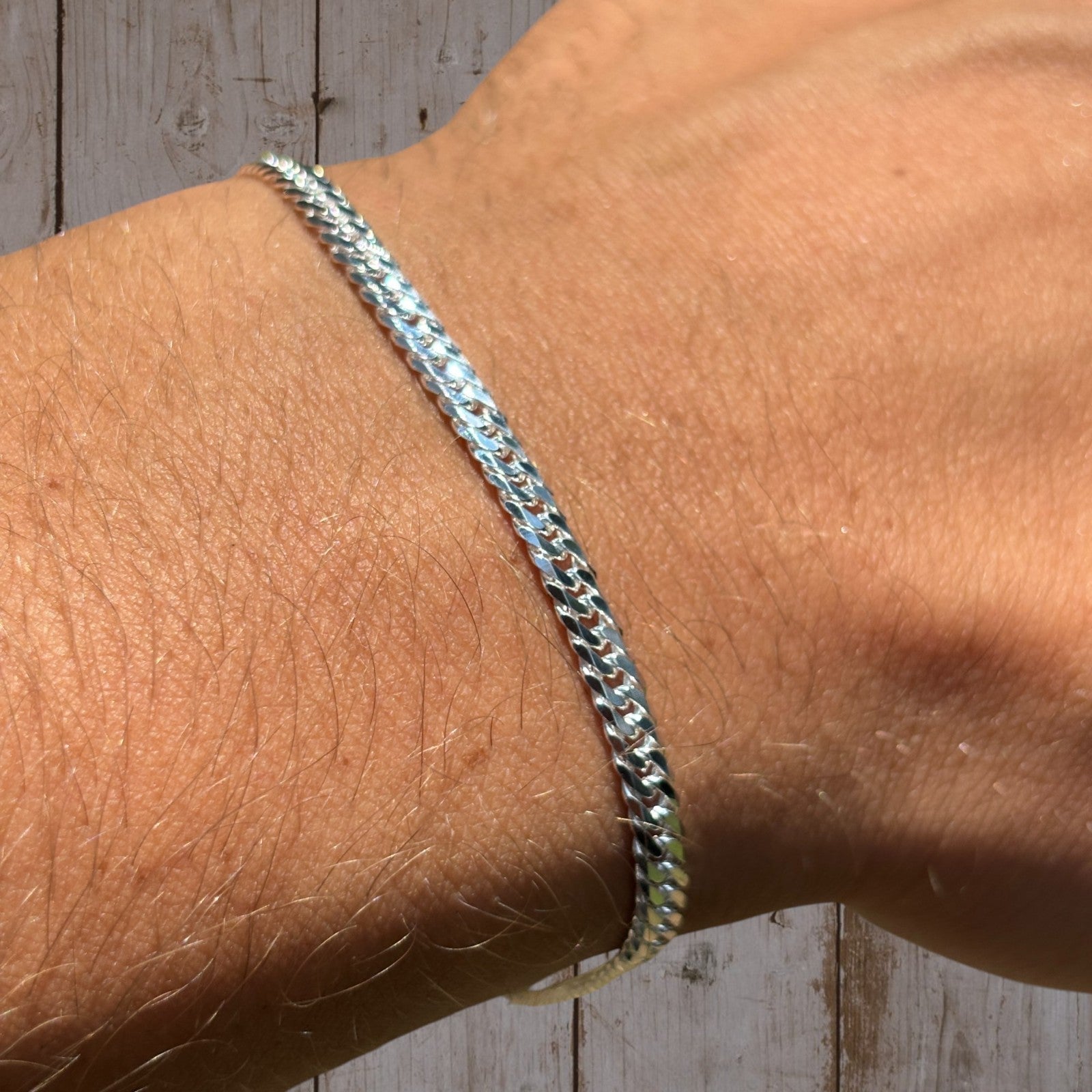 925 Sterling Silver 3.5mm Double Curb Bracelet
