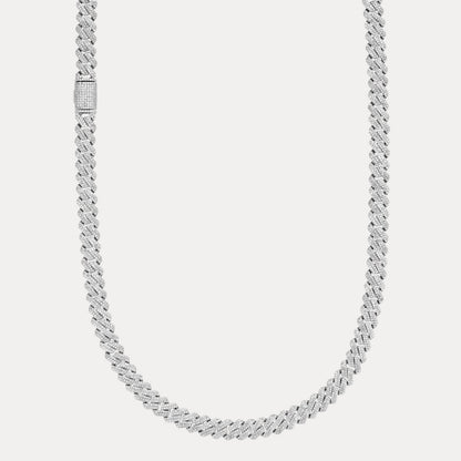 925 Sterling Silver 8mm Moissanite Miami Cuban Prong Chain Necklace