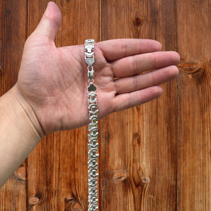 925 Sterling Silver 10mm Flat Byzantine Chain Necklace