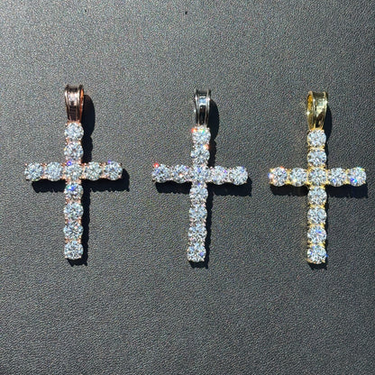 925 Sterling Silver Tennis Cross Pendant With Moissanite - X-Large