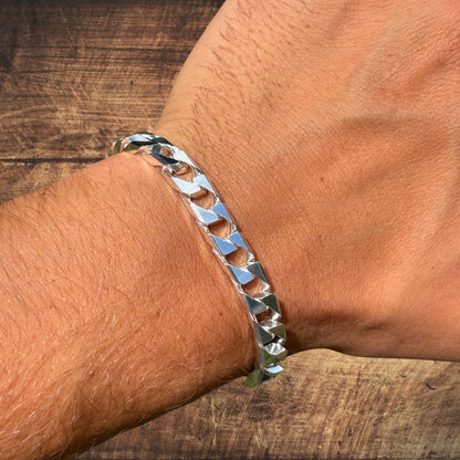 925 Sterling Silver 8mm Square Curb Bracelet