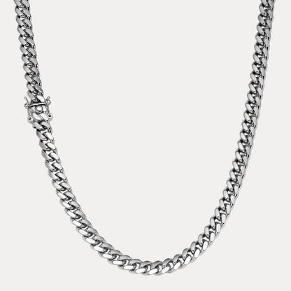 925 Sterling Silver 8mm Miami Cuban W. Box Clasp Chain Necklace