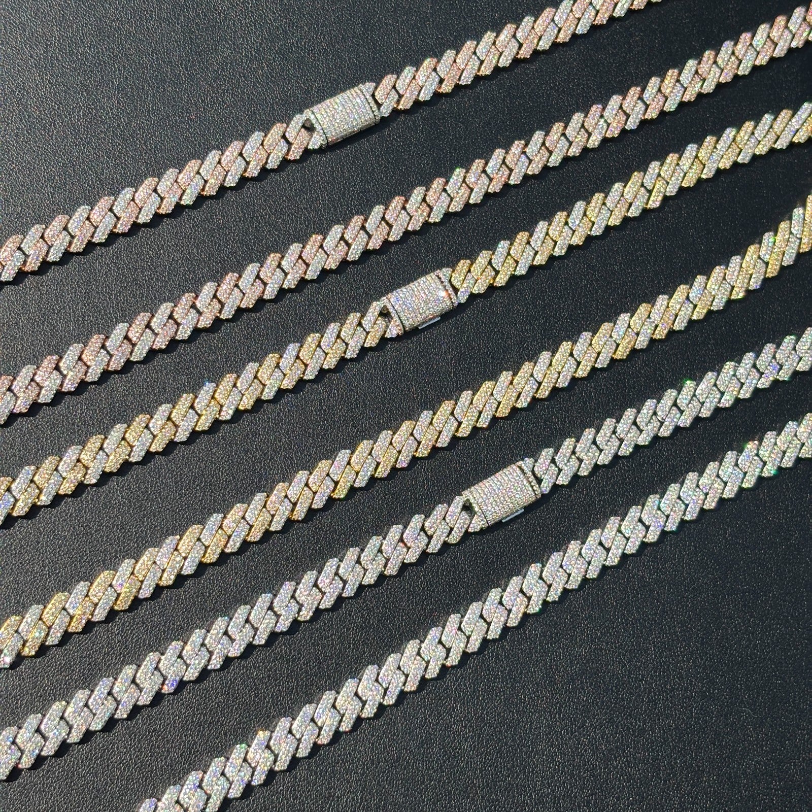 925 Sterling Silver 8mm Moissanite Miami Cuban Prong Chain Necklace