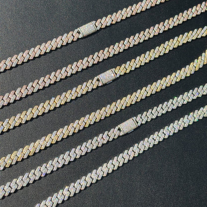 925 Sterling Silver 8mm Moissanite Miami Cuban Prong Chain Necklace