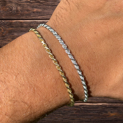 925 Sterling Silver 3mm Diamond Cut Rope Bracelet