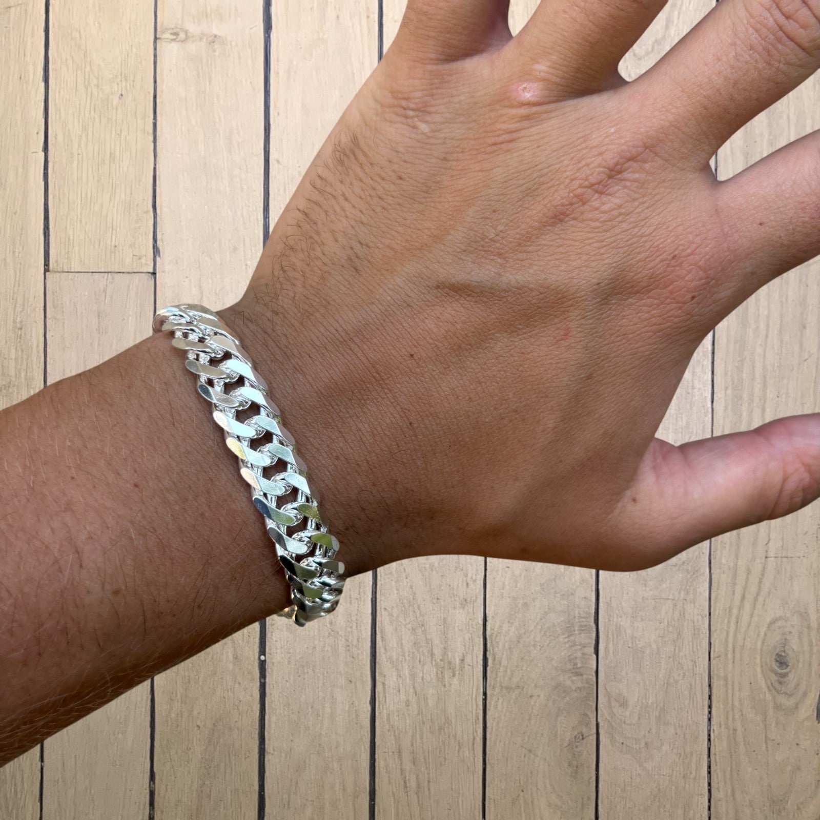 925 Sterling Silver 12mm Double Curb Bracelet