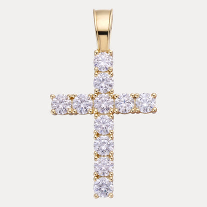 925 Sterling Silver Tennis Cross Pendant With Moissanite - X-Large