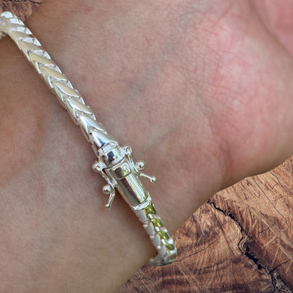 925 Sterling Silver 5mm Rounded Franco Bracelet W. Box Clasp