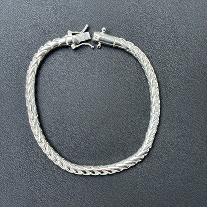 925 Sterling Silver 5mm Rounded Franco Bracelet W. Box Clasp