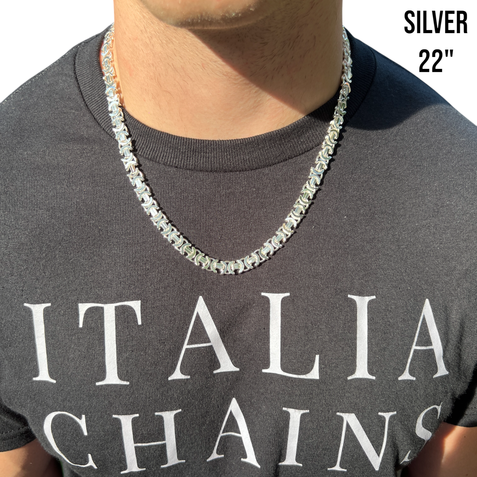 925 Sterling Silver 8mm Flat Byzantine Chain Necklace