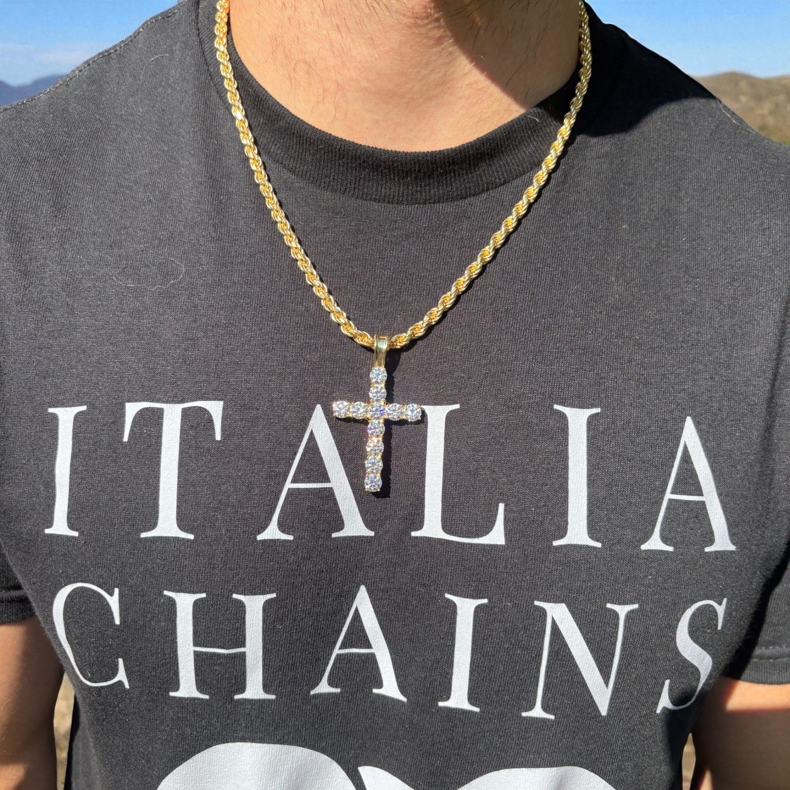 925 Sterling Silver Tennis Cross Pendant With Moissanite - X-Large