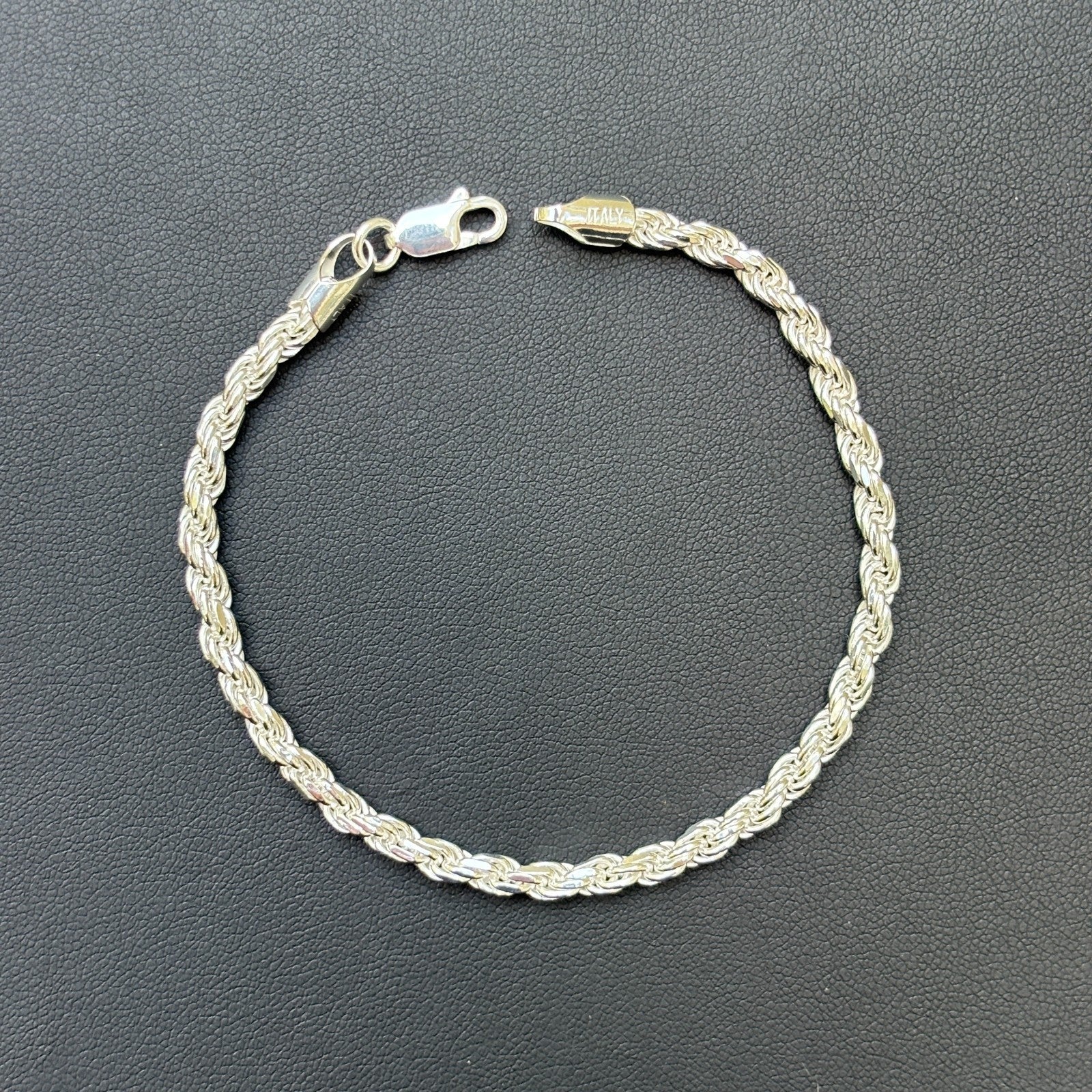 925 Sterling Silver 4mm Diamond Cut Rope Bracelet