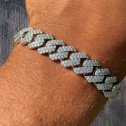 925 Sterling Silver 12mm Moissanite Cuban Prong Bracelet