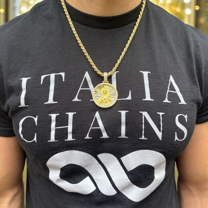 925 Sterling Silver Round Medallion Virgin Mary Pendant With Moissanite