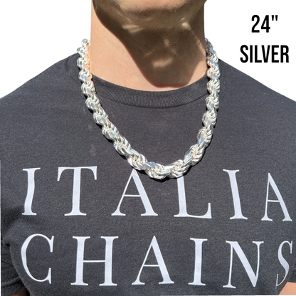 925 Sterling Silver 14mm Diamond Cut Rope Chain Necklace