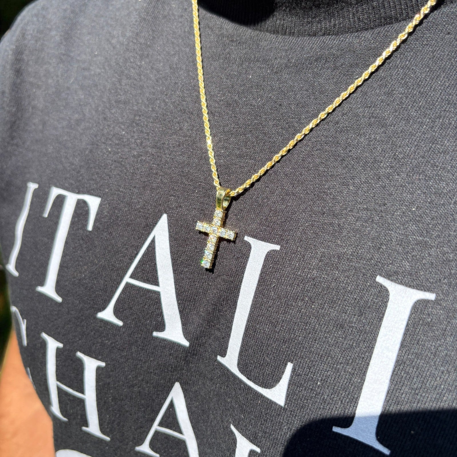 925 Sterling Silver Small Tennis Cross Pendant With Moissanite - Small