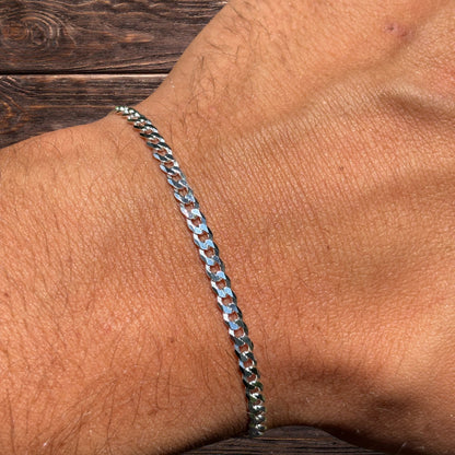 925 Sterling Silver 3mm Flat Curb Bracelet
