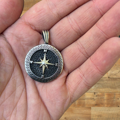 925 Sterling Silver Compass Pendant